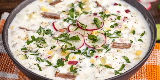 Окрошка с говядиной и таном