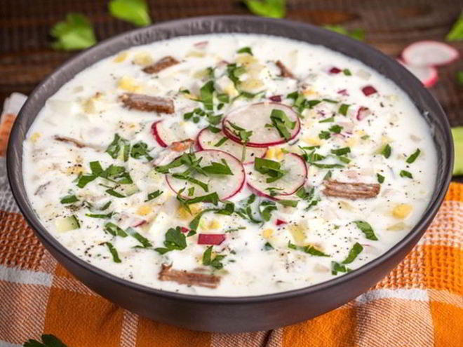 Рецепт окрошки с говядиной и таном