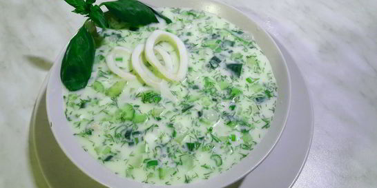 Окрошка с кальмарами