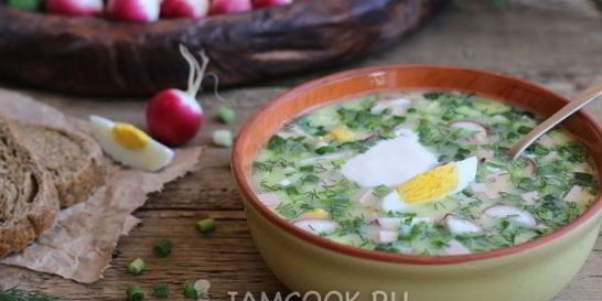 Окрошка с колбасой на сыворотке