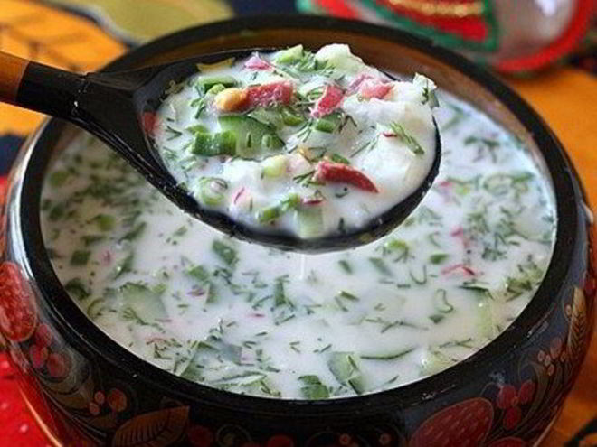 Рецепт окрошки с салями на кефире и газированной воде