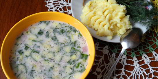 Окрошка с вареной колбасой