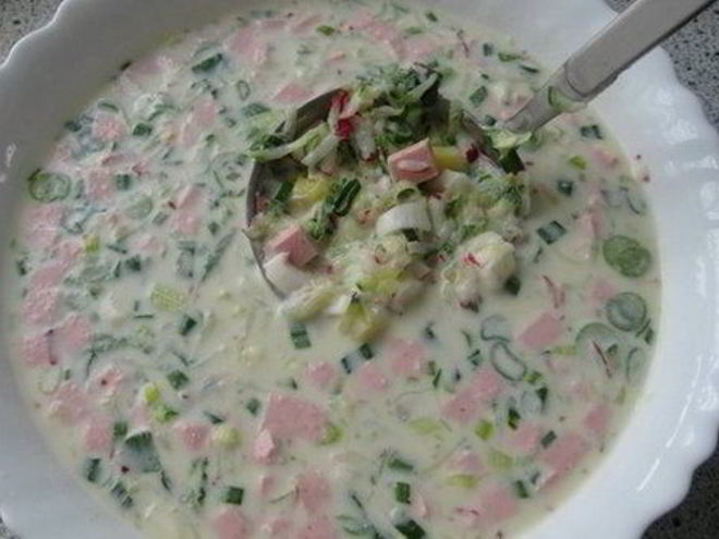 Рецепт окрошки с зеленым горошком