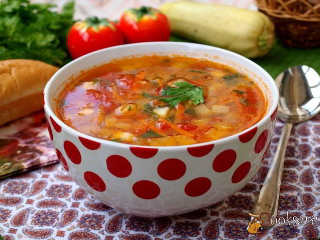 Рецепт овощного супа с кабачками и помидорами