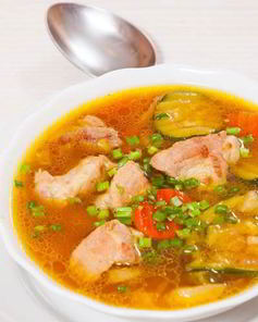 Овощной суп с лососем