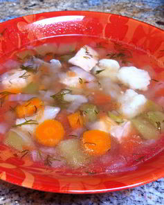 Овощной суп с семгой