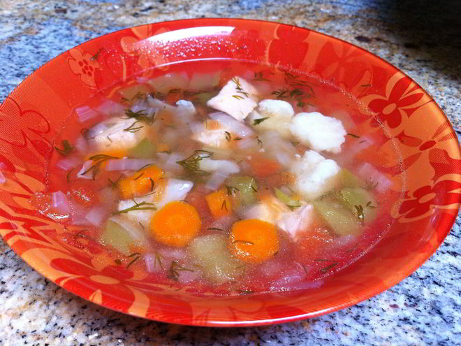 Рецепт овощного супа с семгой