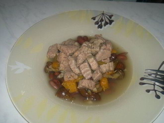 Рецепт фасолевой похлебки с говядиной, опятами и тыквой