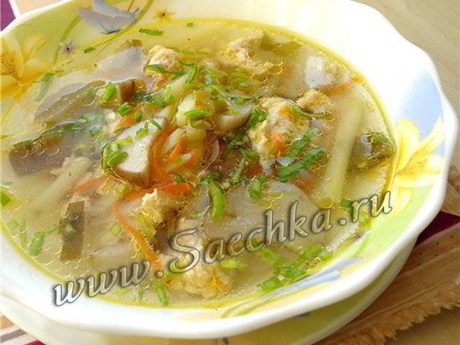 Рецепт похлебки грибной на мясном бульоне