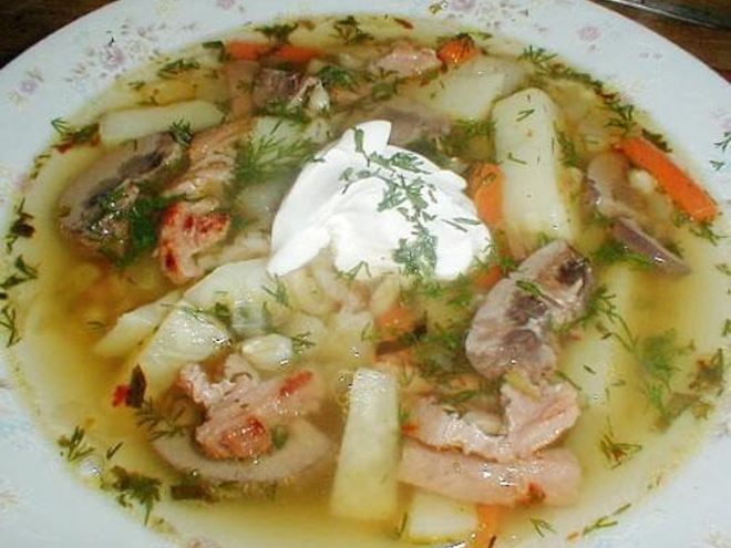 Рецепт куриного рассольника с грибами