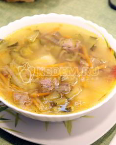 Рассольник с рисом и языком