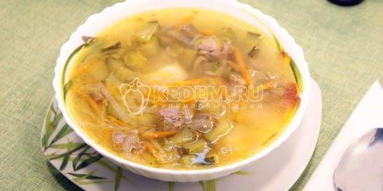 Рассольник с рисом и языком