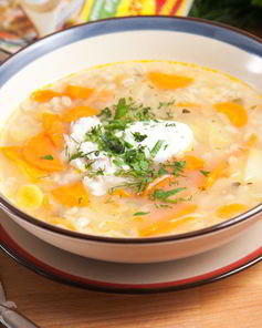 Рассольник с рыбой и перловой крупой