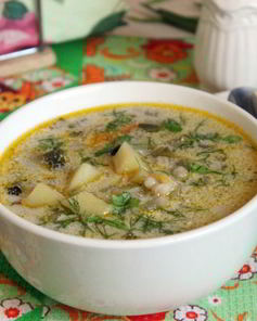 Рассольник с сушеными грибами