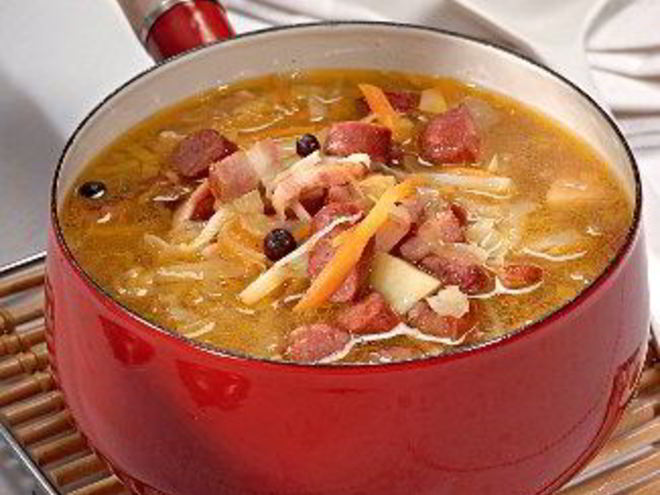 Рецепт кислых щей с копченостями