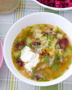Постные щи с фасолью, консервированной и капустой