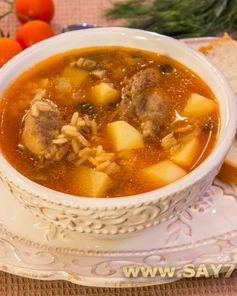 Суп с уткой, рисом и грибами