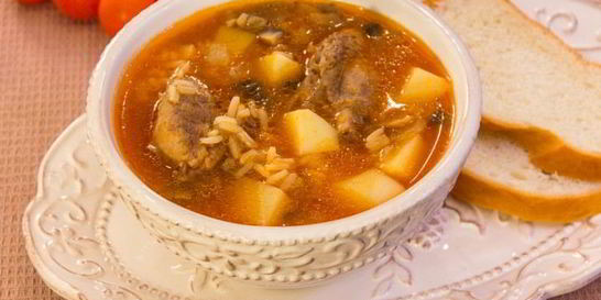 Суп с уткой, рисом и грибами