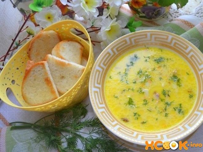Рецепт сырного супа с копченой курицей