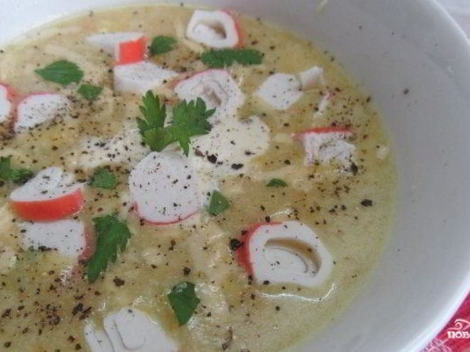 Рецепт сырного супа с крабовыми палочками