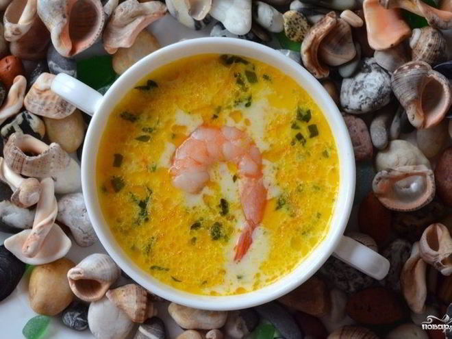 Рецепт сырного супа с морепродуктами