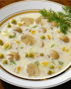 Сырный суп с шампиньонами и копченостями