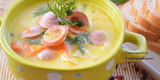 Сырный суп с сосисками