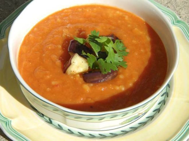 Рецепт томатного супа с баклажанами и булгуром