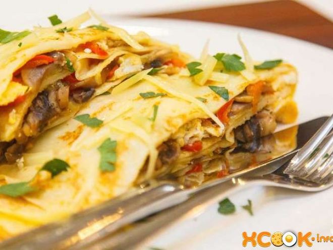 Рецепт блинчиков креп с яйцом и грибами