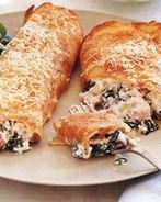 Блинчики с начинкой из ветчины, грибов и шпината