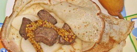 блины с куриной печенкой, грушей и горчицей. Шаг 5