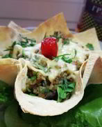 Греча с печенью в корзинке из лаваша