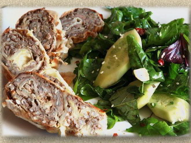 Рецепт гречки с куриной печенью в лаваше