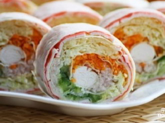 Рецепт лаваша с корейской морковкой и крабовыми палочками