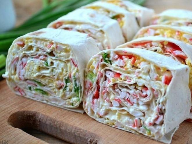Рецепт лаваша с крабовыми палочками яйцами и зеленым луком