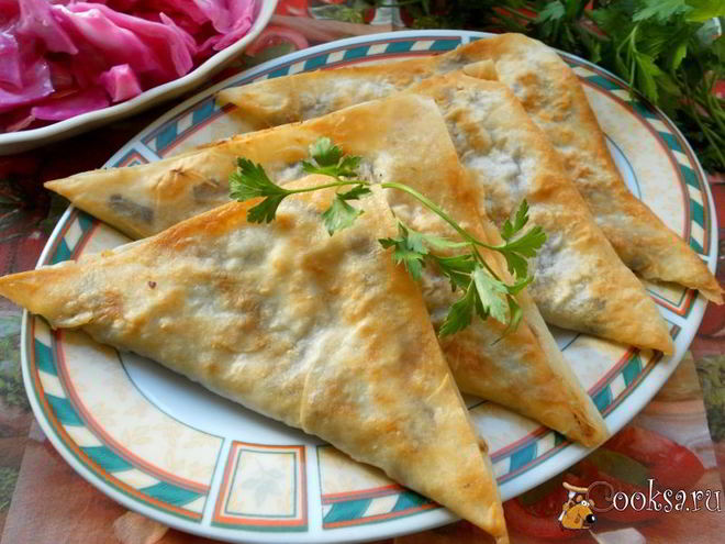 Рецепт треугольничков из лаваша с картофелем и грибами