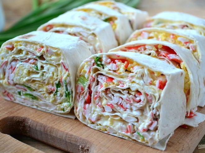 Рецепт закуски из лаваша с крабовыми палочками