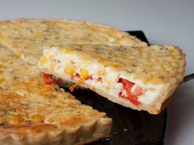 Рецепт киша с кукурузой и помидорами