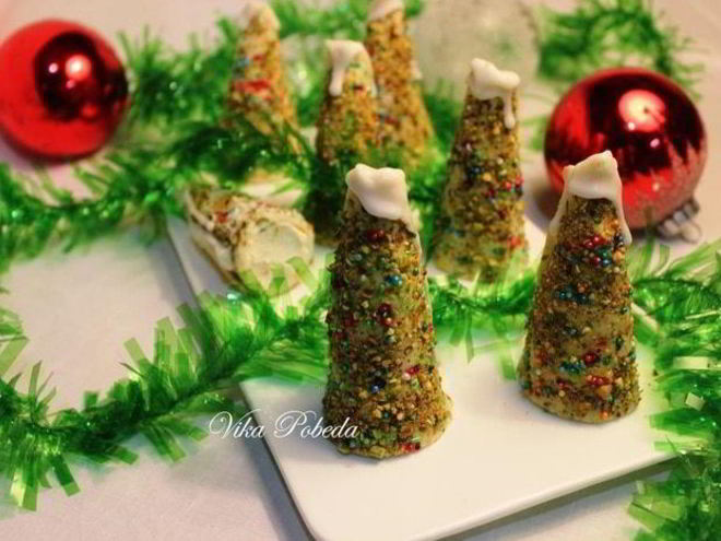 Рецепт новогодних пирожных елочек с начинкой