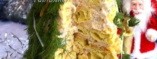 закусочный торт новогодняя елка из профитролей и сливочного крем-мусса с семгой. Шаг 23
