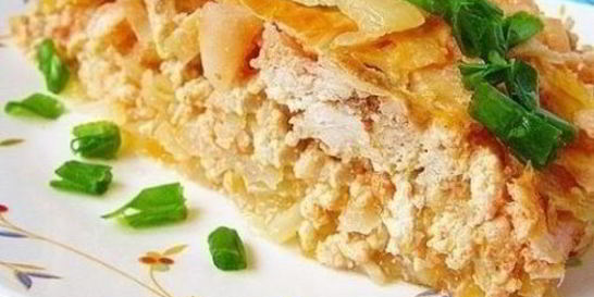 Капустная запеканка с куриным фаршем