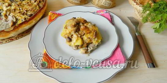 Картофельная запеканка с мясом и грибами