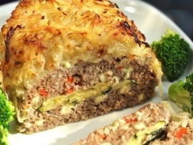 Рецепт запеканки из мясного фарша с начинкой из цуккини