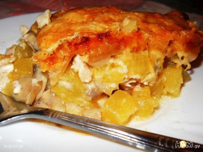 Рецепт запеканки с курицей, кабачками и грибами