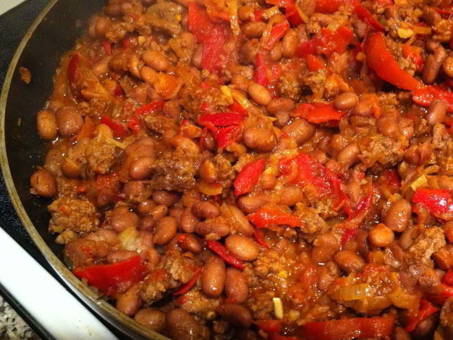 Рецепт фасоли с фаршем и лечо