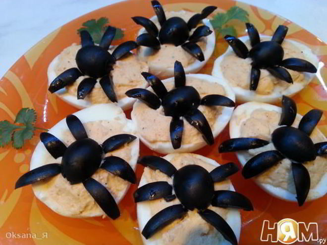 Рецепт яиц фаршированных паучки