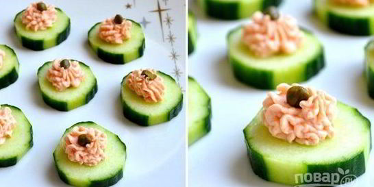 Канапе с огурцом и красной рыбой