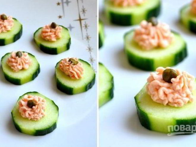 Рецепт канапе с огурцом и красной рыбой
