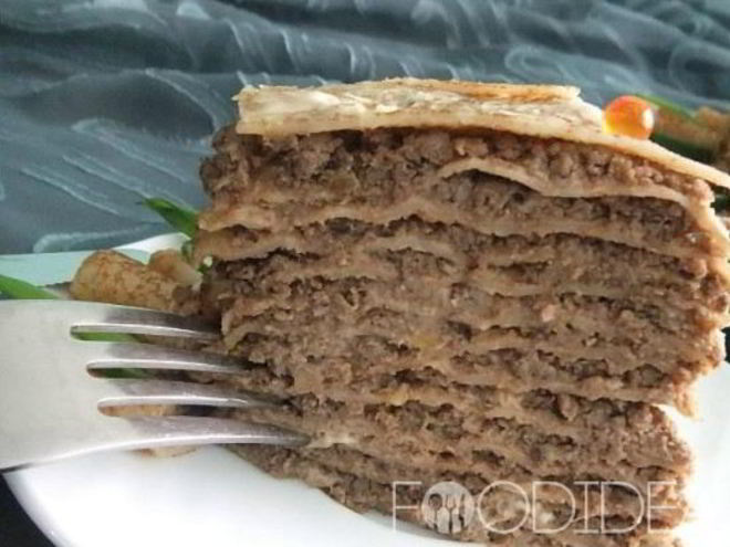 Рецепт блинного торта с печенью