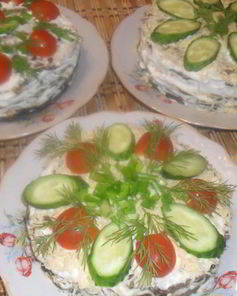 Печеночный торт с грибами